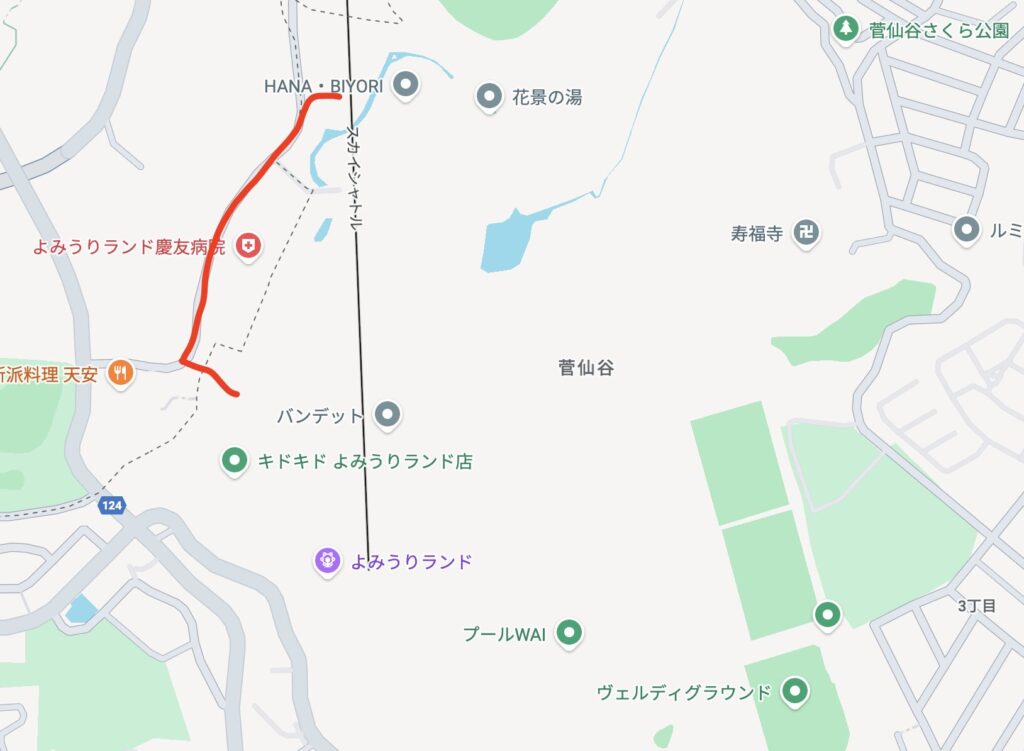 (参考)よみうりランド園外からHANA・BIYORIへ歩いて行く方法