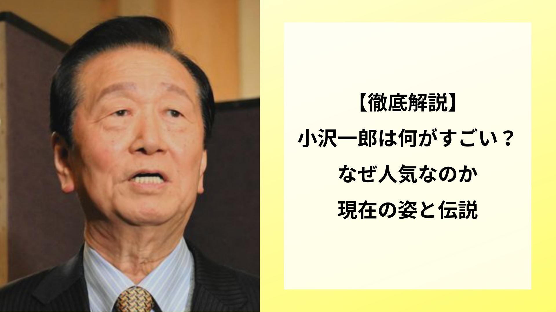 【徹底解説】小沢一郎は何がすごい？なぜ人気なのか現在の姿と伝説
